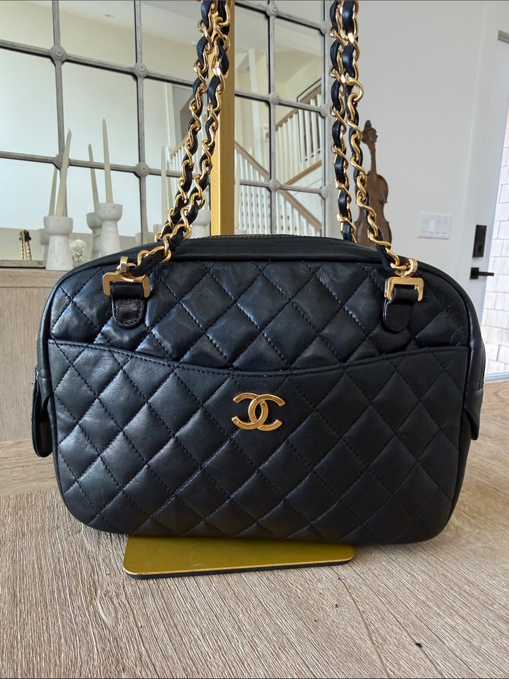 CHANEL Black Quilted Crossbody Bag with Gold Hardware